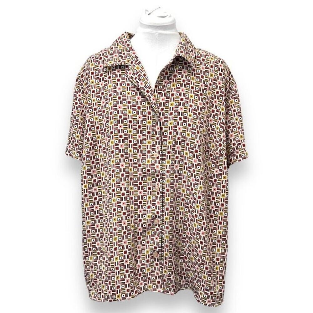 Notations Womens Geometric Short Sleeve Blouse - 3X - Polyester - Fun Retro Patt